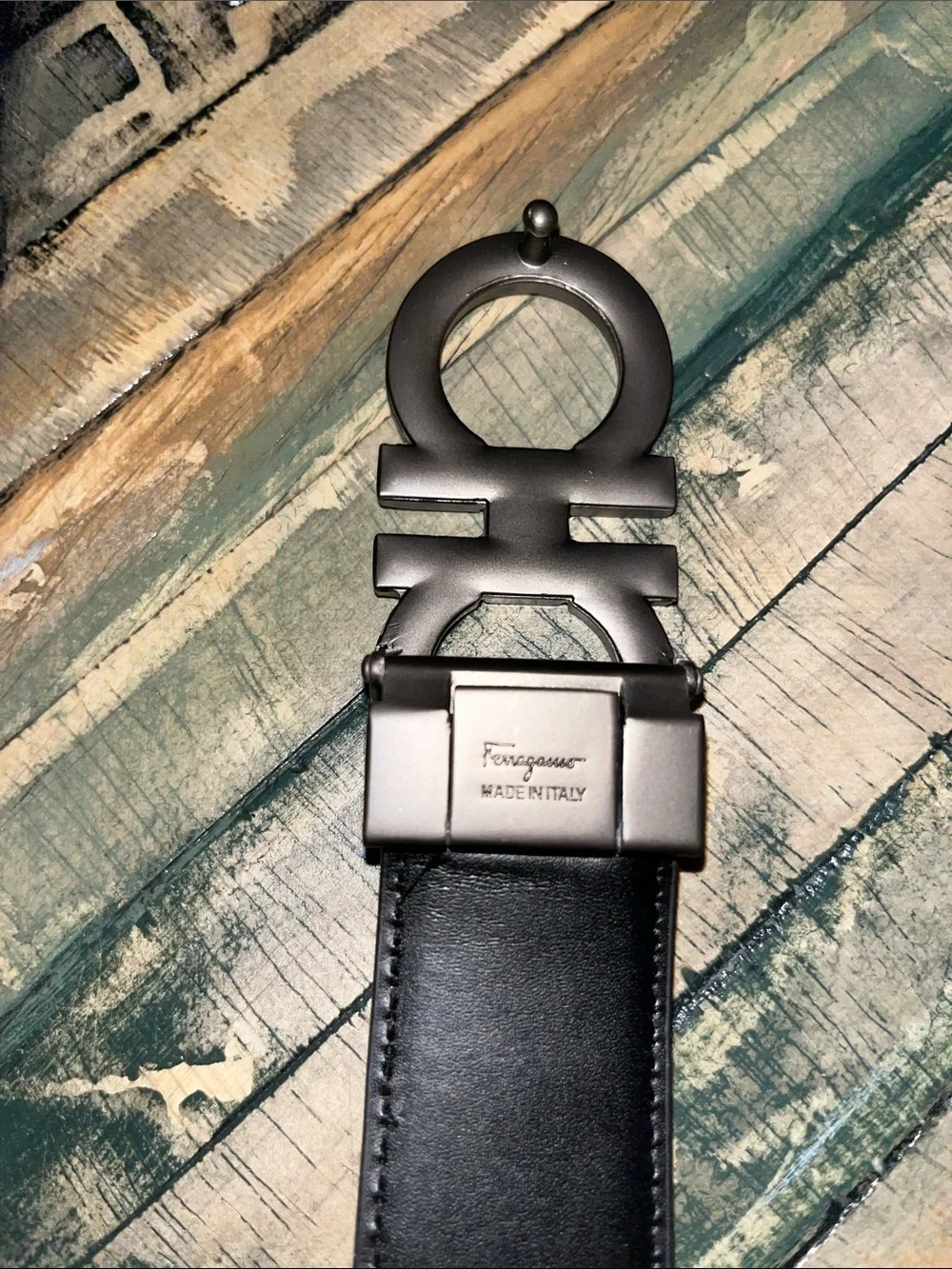 Salvatore Ferragamo Black Leather Belt with Gunmetal Gancini Buckle